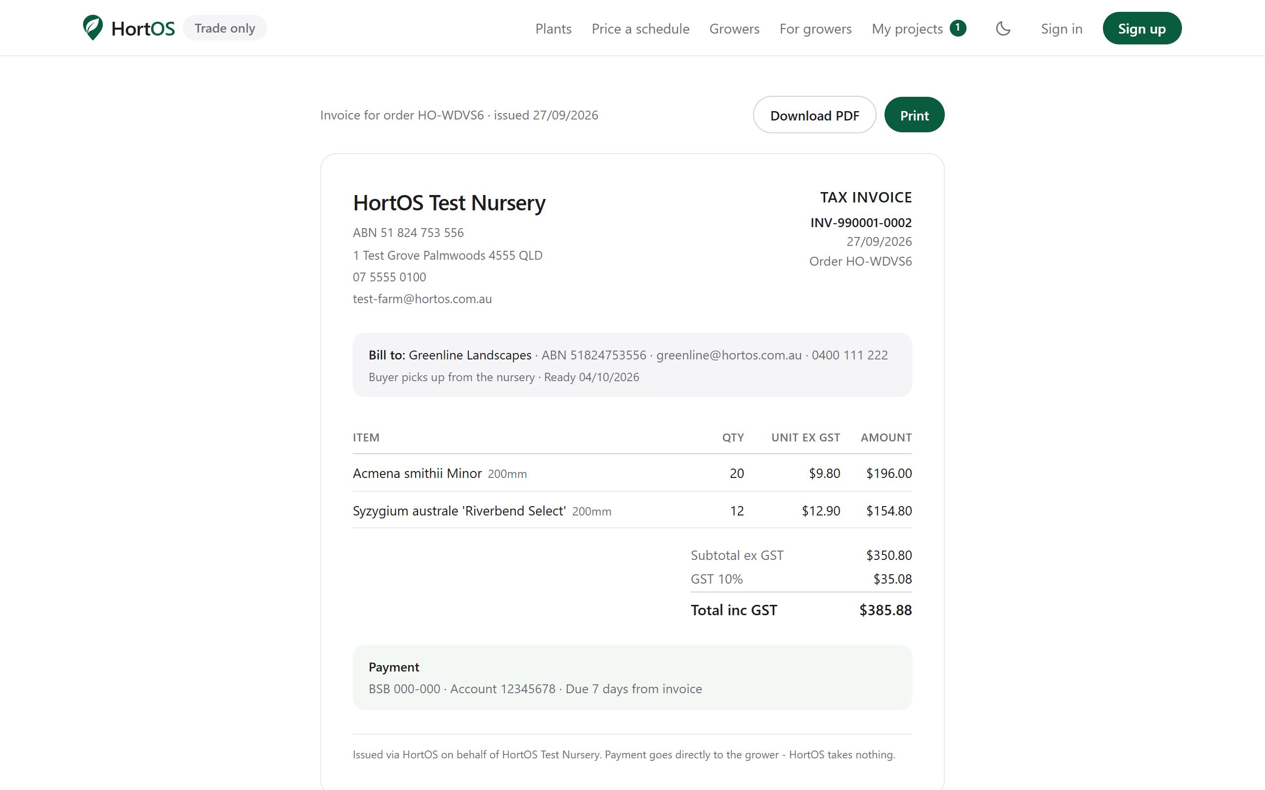 The reissued invoice