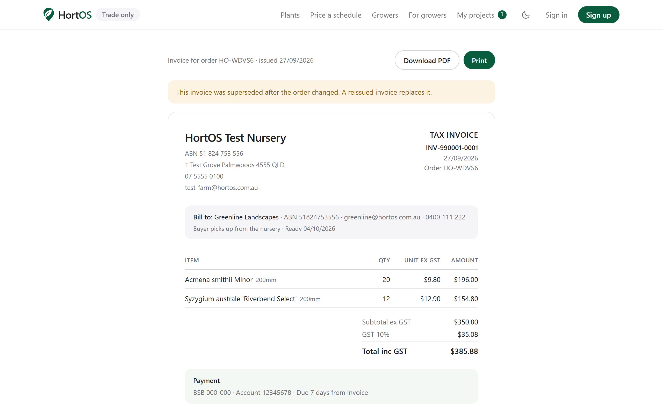 A superseded invoice