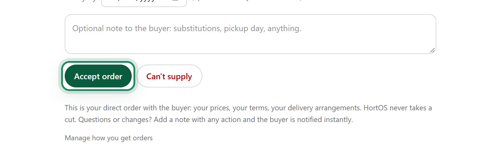 The Accept order button