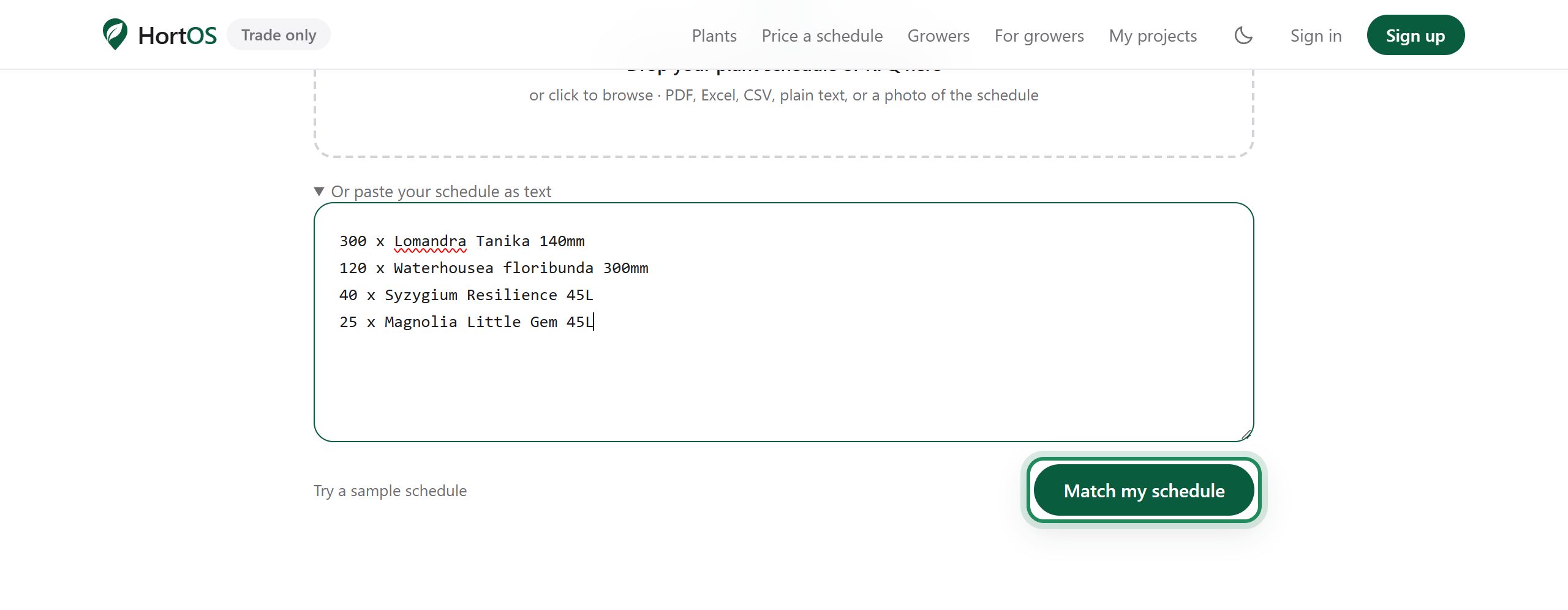 A pasted schedule